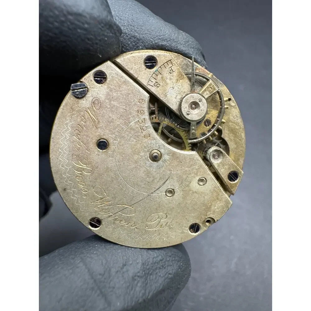 Antique Marck Bros Pocket Watch Movement White Dial 29mm For Parts/Repair